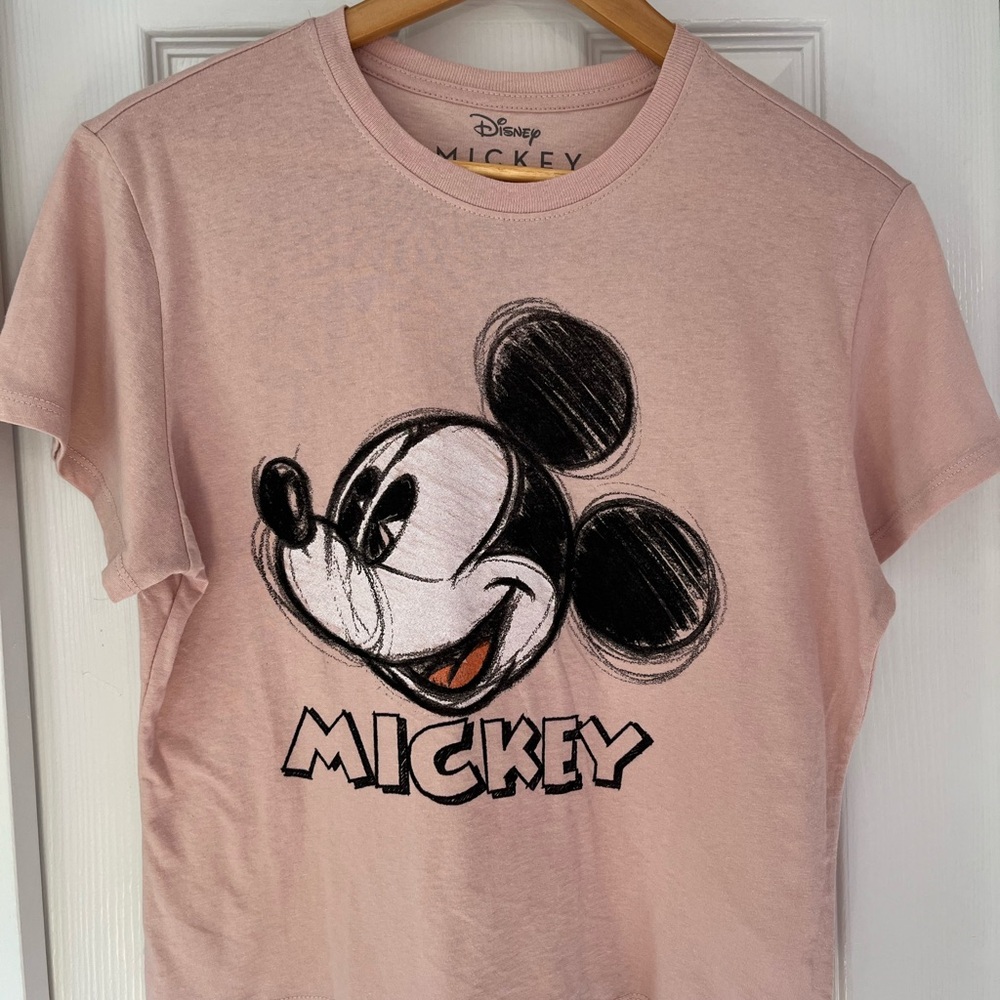 Disney Mickey Mouse pink cropped style graphic t-shirt juniors size XL NWOT